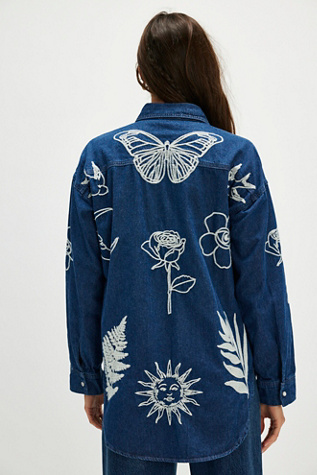 Denim and Bone Embroidered Shirt