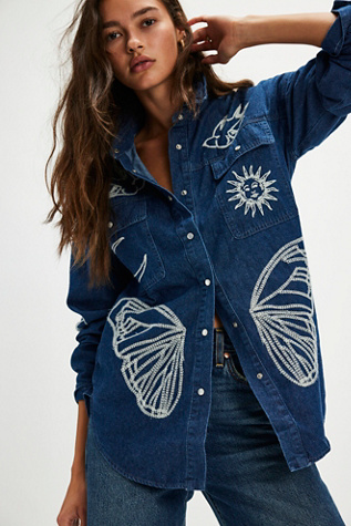 Denim and Bone Embroidered Shirt