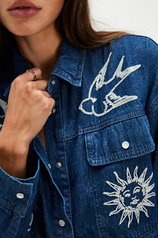 Denim and Bone Embroidered Shirt