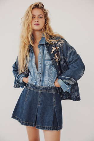 We The Free Madison Ave Denim Mini Skirt at Free People in Wandering Eyes, Size: 27