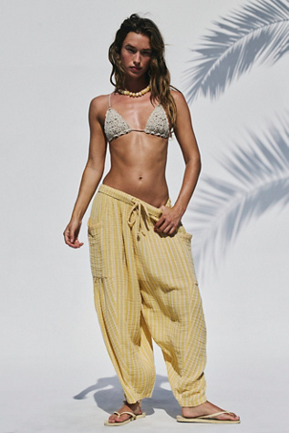 Quinn Striped Balloon Pants by free-est at Free People in Yellow, Size: M