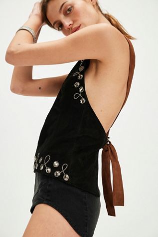 Understated Leather Suede Studded Halter Top