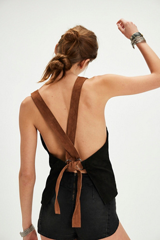 Understated Leather Suede Studded Halter Top