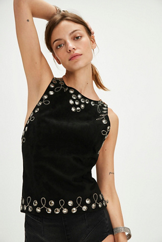 Understated Leather Suede Studded Halter Top