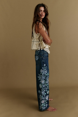 We The Free Willow Floral Embroidered Jeans at Free People in Dark Wash, Size: 26
