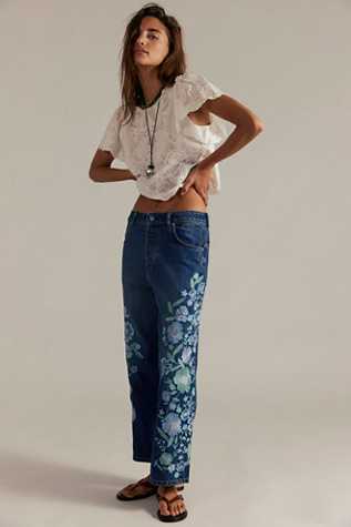 We The Free Willow Floral Embroidered Jeans at Free People in Dark Wash, Size: 26