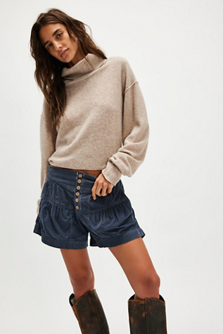 We The Free Fleur Cord Shorts at Free People in Majolica Blue, Size: Small