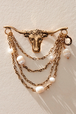 Bull And Horns Brooch At Free People In Gold