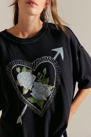 We The Free Love Rose Scoop Neck Jersey T-Shirt at Free People in Black, Size: M - Scoop Neck