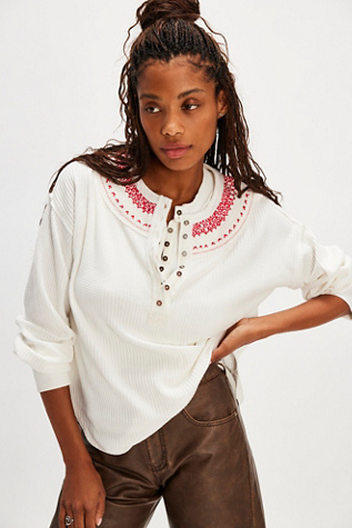 We The Free Holly Henley at Free People in Ivory Combo, Size: XS