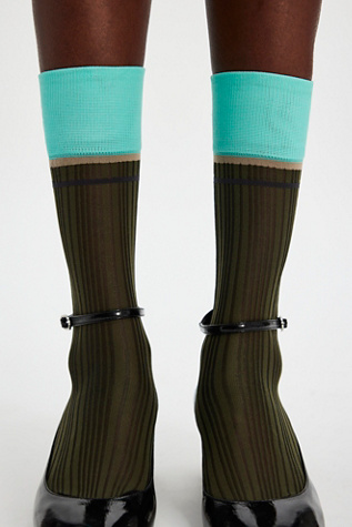 Ivy League Sheer Tall Socks by High Heel Jungle at Free People in Green Top