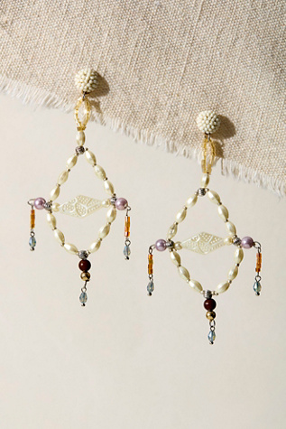 Pia Pearl Dangle Earrings by Serefina at Free People in Ivory/Orange