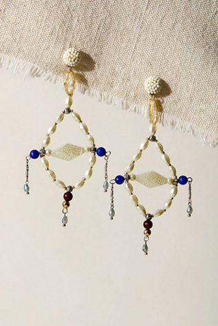 Pia Pearl Dangle Earrings by Serefina at Free People in Navy Pearl/Silver