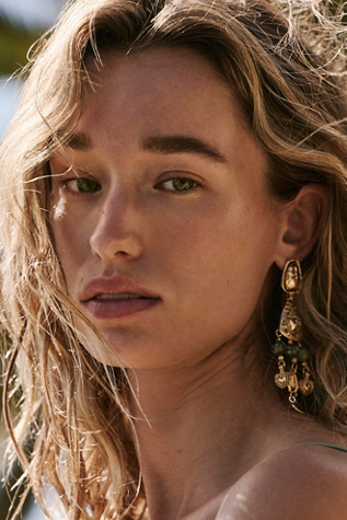 Lovers Abroad Dangle Earrings at Free People in Gold/Black And White Stone