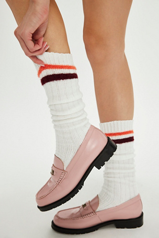 Varsity Stripe Tall Socks At Free People In Ivory