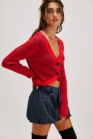 Market Street Cardi At Free People In Red Holly Combo, Size: XL