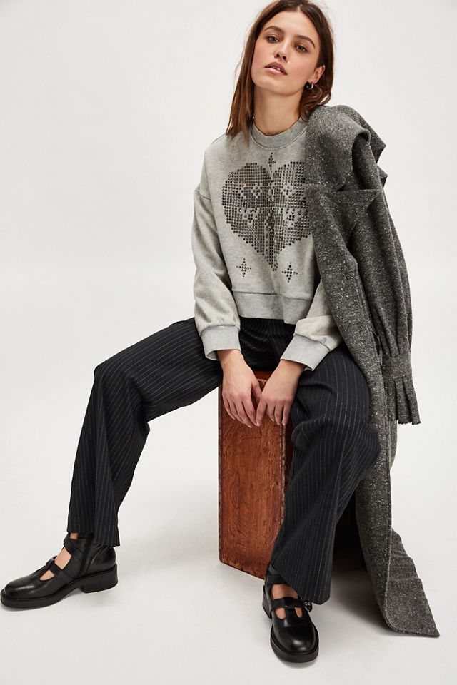 OneTeaspoon Studded Heart Cropped Sweatshirt | Free People
