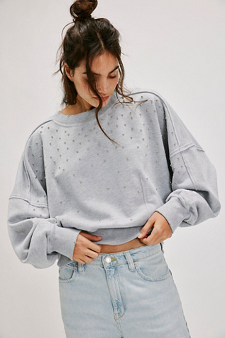 Gaia Studded Sweatshirt At Free People In Heather Grey, Size: Large