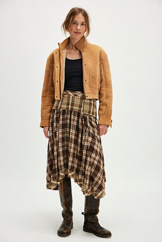 Whitestone Plaid Midi Skirt at Free People in Brown Combo, Size: US 4