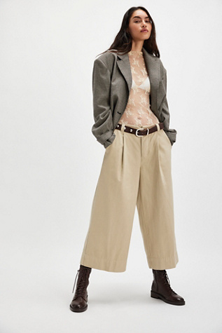 Maude Wide Cropped Chino Trousers At Free People In Sand Jam, Size: US 12