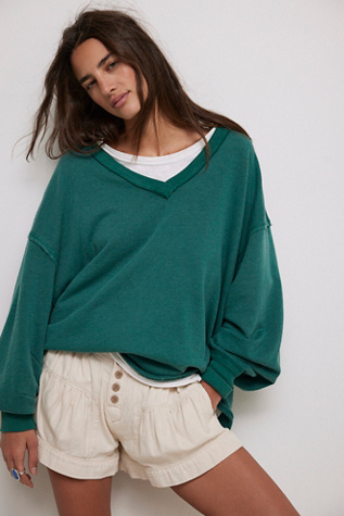 We The Free Venice V-Neck Sweatshirt At Free People In Pine Frost, Size: XS