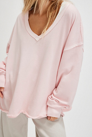 We The Free Venice V-Neck Sweatshirt At Free People In Strawberry Rose, Size: XL