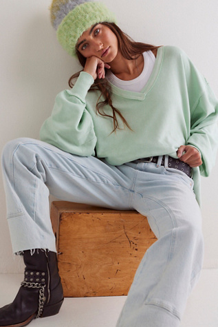 We The Free Venice V-Neck Sweatshirt At Free People In Mint Ivy, Size: Large