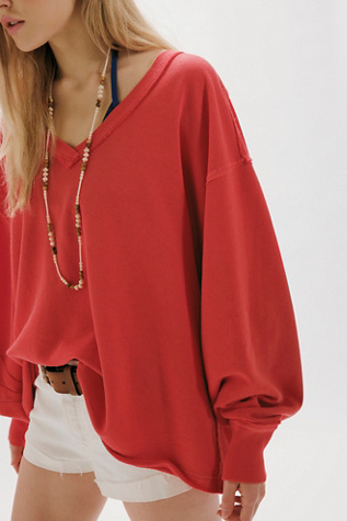 We The Free Venice V-Neck Sweatshirt at Free People in Red, Size: S