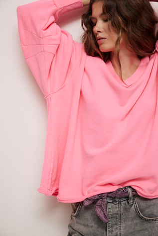 We The Free Venice V-Neck Sweatshirt At Free People In Static Pink, Size: XS