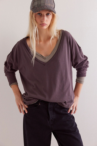 We The Free Nina V-Neck Long-Sleeve Tee At Free People In Double Espresso, Size: XS