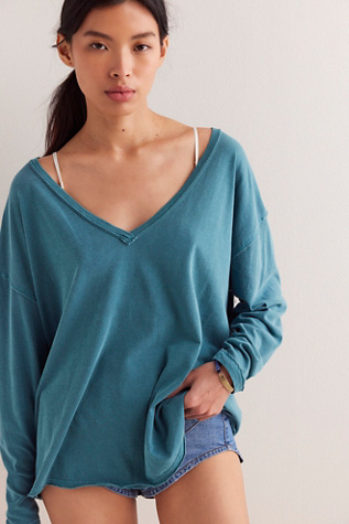 We The Free Nina V-Neck Long-Sleeve Tee At Free People In Harbor Teal, Size: XS