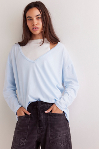 We The Free Nina V-Neck Long-Sleeve Tee at Free People in Ice Water, Size: XS