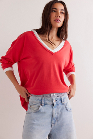 We The Free Nina V-Neck Long-Sleeve Tee at Free People in Rusted Red, Size: XS