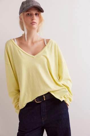 We The Free Nina V-Neck Long-Sleeve Tee At Free People In Vintage Yellow, Size: XS