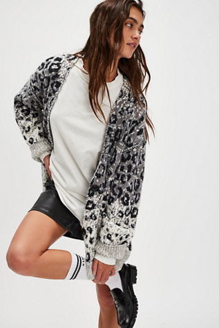 State Side Cardigan At Free People In Snow Leopard Combo, Size: Small