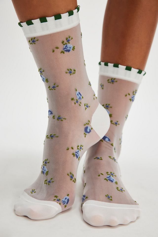 Ashley Flower Sheer Crew Socks #1