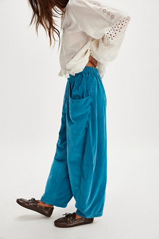 High Road Pull-On Barrel Cord Pants at Free People in Crystal Teal, Size: Small