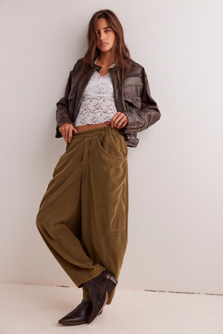 High Road Pull-On Barrel Cord Pants at Free People in Fir Green, Size: XS