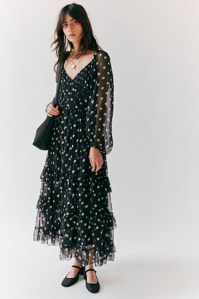 Fashion polka dot wrap dress long sleeve