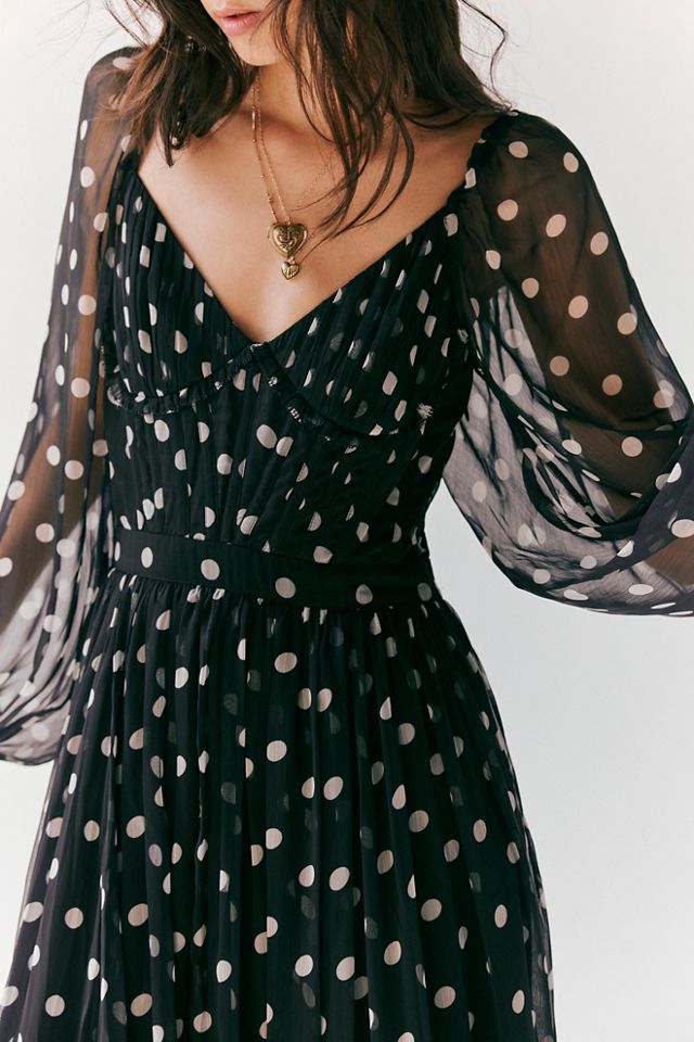 Black polka dot long sleeve dress best sale