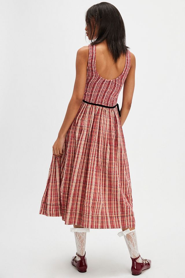 Free discount People Natalya Plaid Cotton Midi Dress