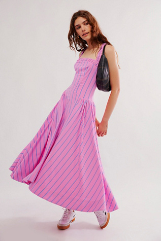 Sammi Striped Midi Dress at Free People in Pink Stripe, Size: Small