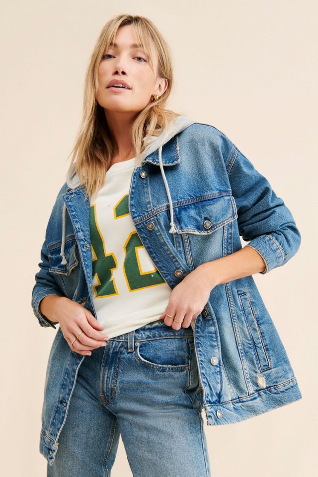 Blue hooded denim jacket best sale