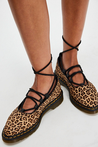 Dr. Martens Elphie II Wrap Mary Janes at Free People in Leopard Hair On, Size: US 9