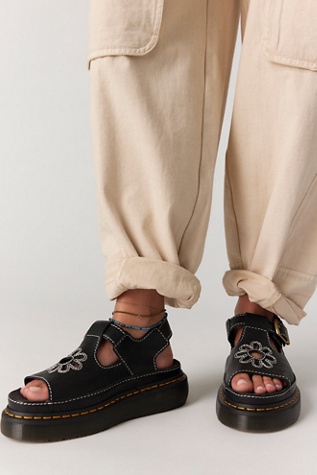 Dunnet Flower Sandals by Dr. Martens at Free People in Black, Size: US 7