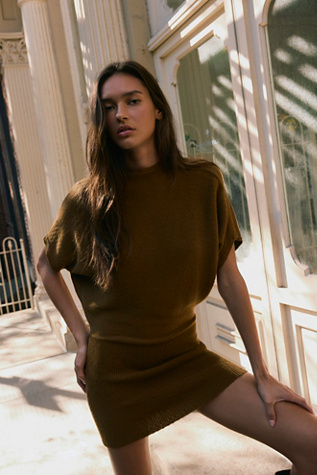 Amara Sweater Mini Dress by free-est at Free People in Brown, Size: S