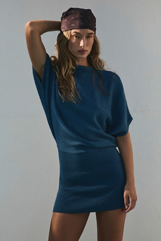 Amara Mini Sweater Dress by free-est at Free People in Blue, Size: XS