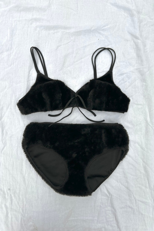 Deadstock 1960s Black Faux Fur Bikini Set Selected by Grievous Angel Vintage