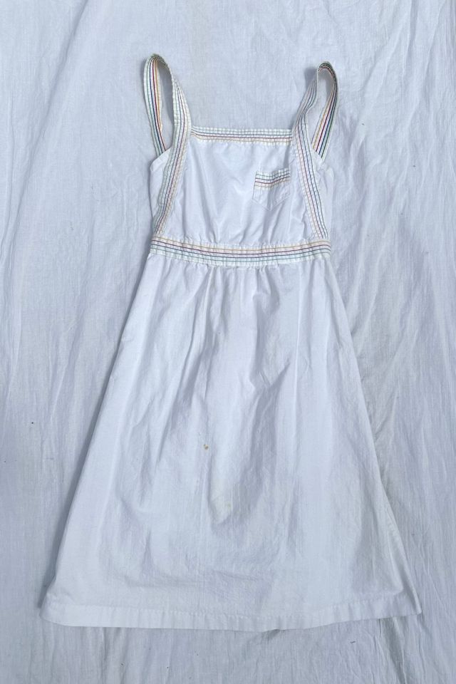 Vintage 1970s Rainbow Stitched White Cotton Dress Selected by Grievous Angel Vintage #2