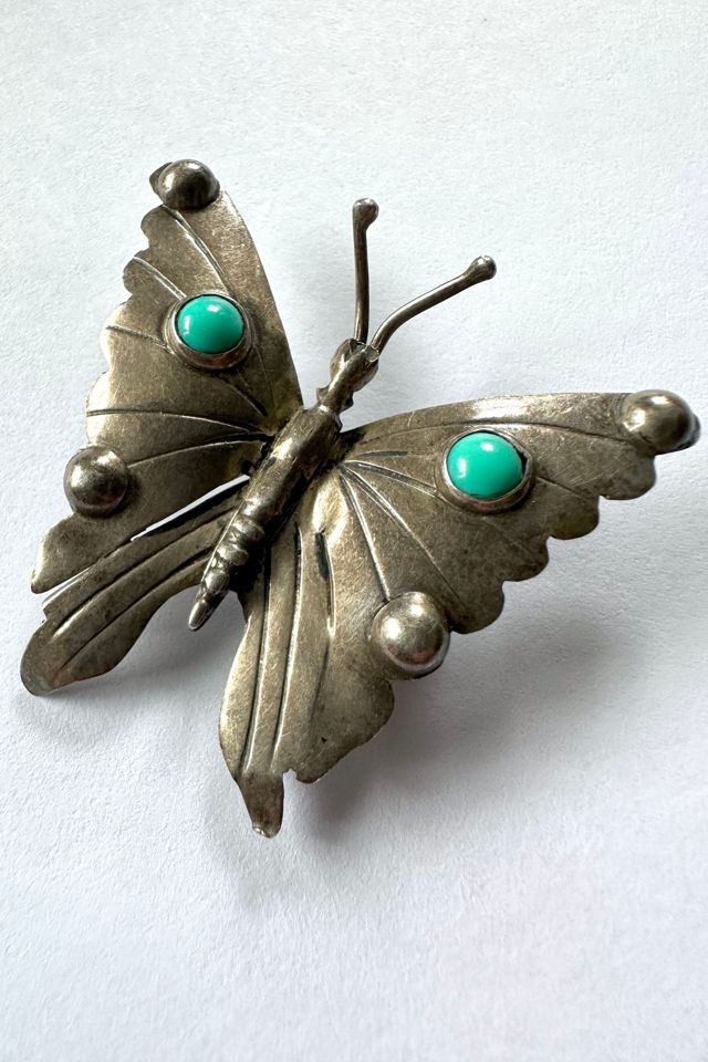 Vintage Sterling Silver and Turquoise Butterfly Pin Selected by Grievous Angel Vintage #1
